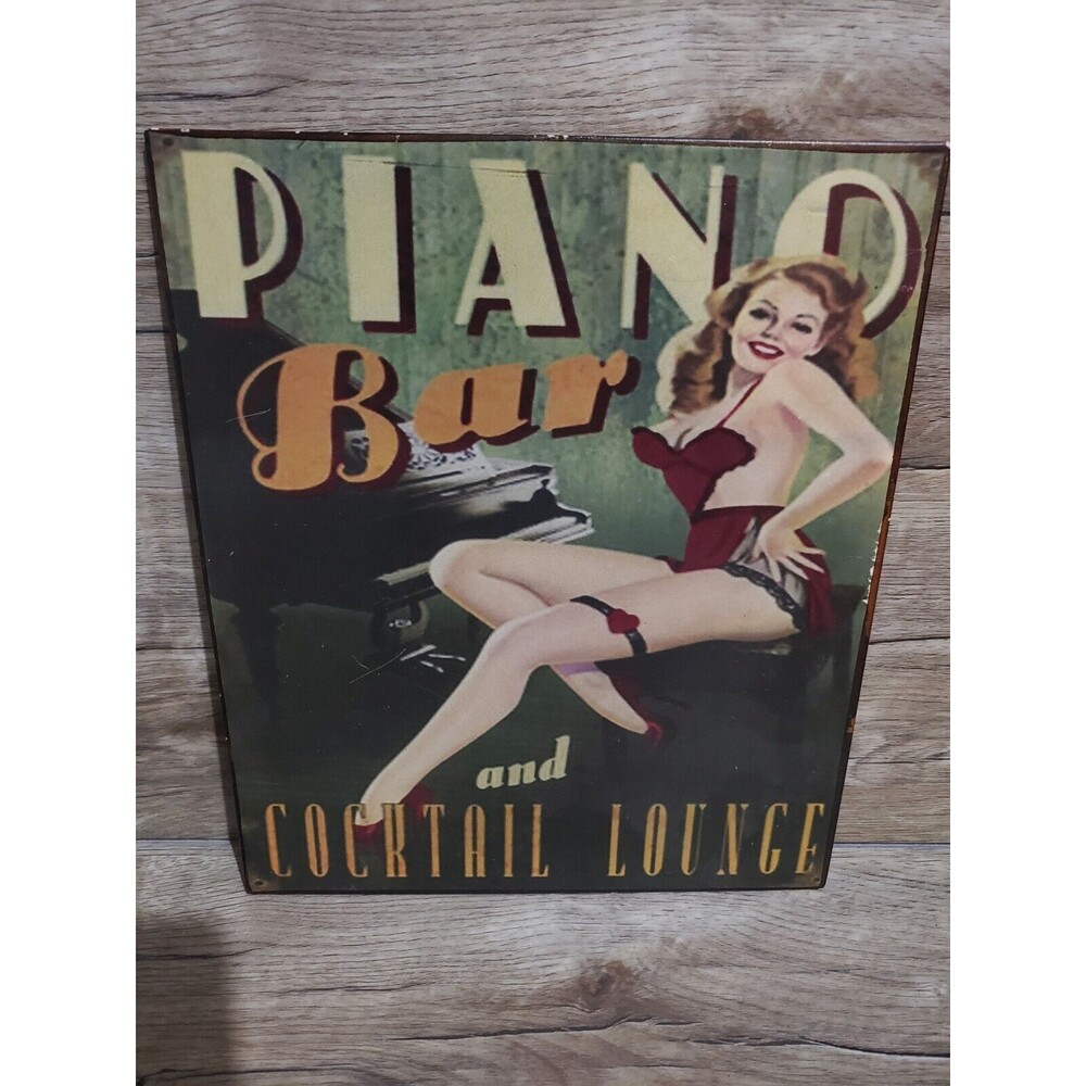 Retro Man Cave Tin Sign 12” X 10” Piano Bar And Cocktail Lounge